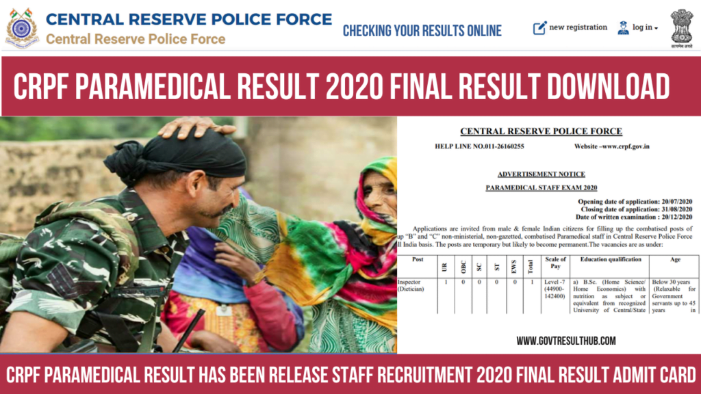 CRPF Paramedical Result 2020 Final Result Download 