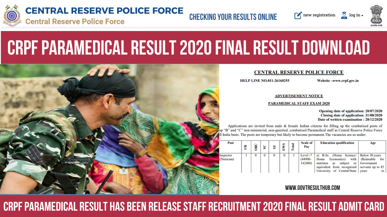 CRPF Paramedical Result 2020 Final Result Download