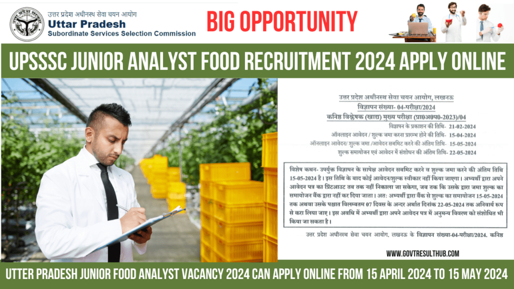 UPSSSC Junior Analyst Food Recruitment 2024