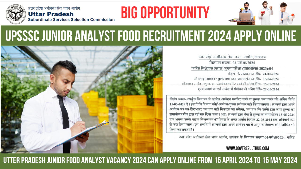 You are currently viewing UPSSSC Junior Analyst Food Recruitment 2024 How to Apply Online for 417 Post Notification