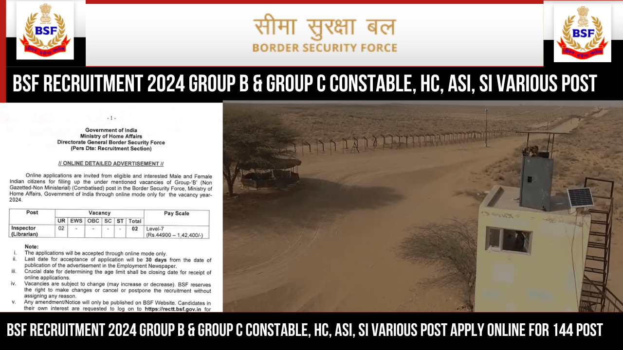 BSF Recruitment 2024 Group B & Group C Constable Apply