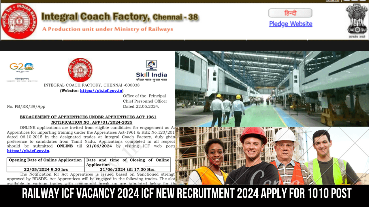 Railway ICF Vacancy 2024 ICF New Recruitment 2024 Apply For 1010 Post