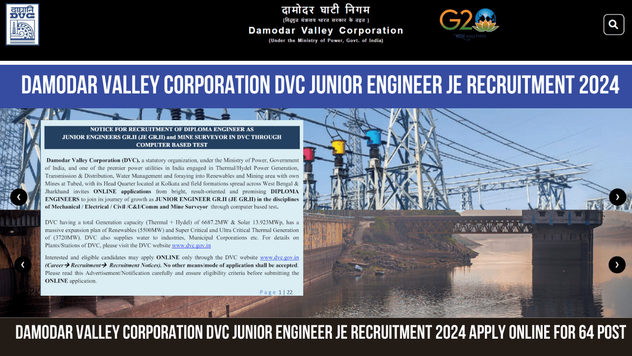 Damodar Valley Corporation DVC Junior Engineer JE Recruitment 2024