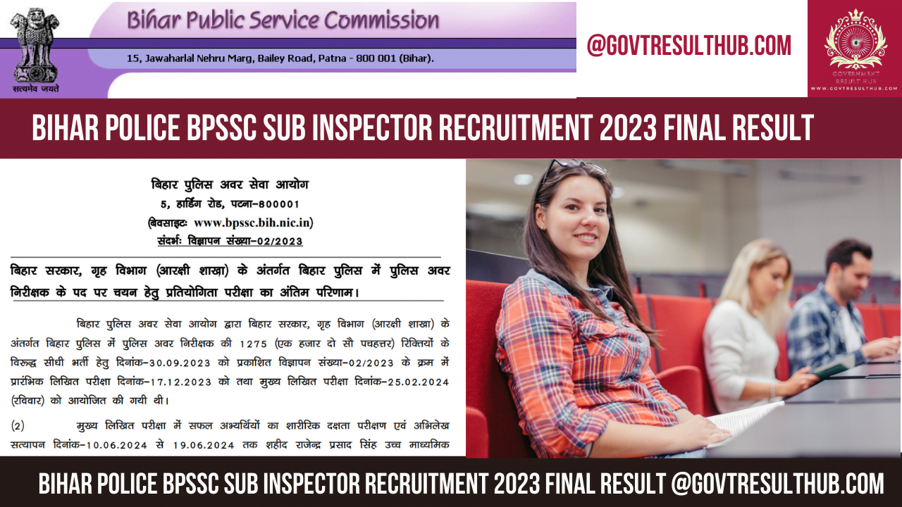 You are currently viewing Bihar Police BPSSC Sub Inspector Recruitment 2023 Final Result @govtresulthub.com