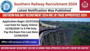 Read more about the article Southern Railway Recruitment 2024 RRC SR Various Trade Apprentices 2024 Apply Online for 2438 Post