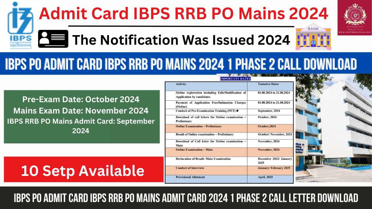 You are currently viewing IBPS PO Admit Card IBPS RRB PO Mains Admit Card 2024 1 Phase 2 Call Letter Download