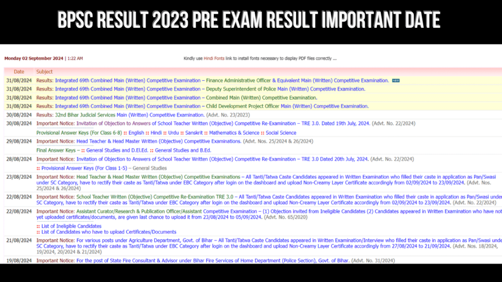 BPSC Result 2023 Pre Exam Result Important Date  