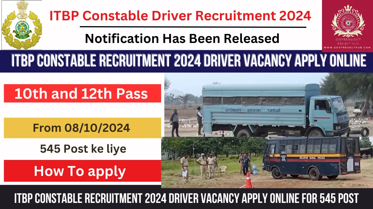 ITBP Constable Recruitment 2024 Driver Vacancy Apply Online