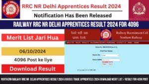 Read more about the article Northern Railway RRC NR Delhi Apprentices Result 2024 Various Trade Apprentices 2024 Download Merit List / Result for 4096 Post