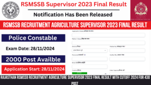 Read more about the article Rajasthan RSMSSB Recruitment Agriculture Supervisor 2023 Final Result with Cutoff 2024 for 430 Post