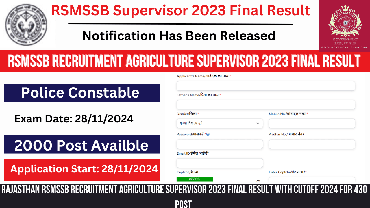 RSMSSB Recruitment Supervisor 2023 Final Result